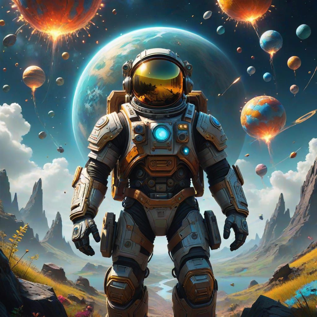 Astronaut Contemplates Vibrant Earth from Arid Planet