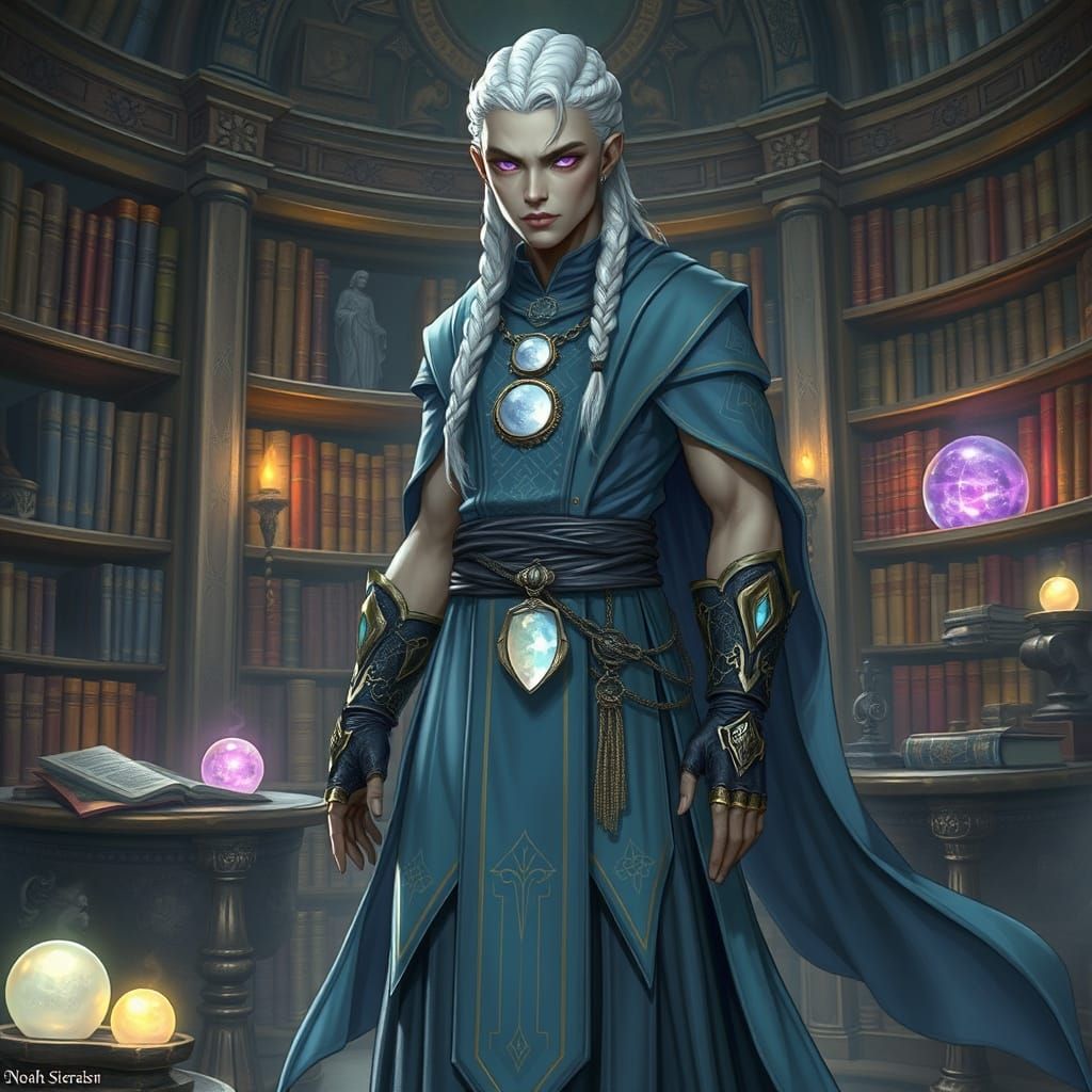 Ayleid Archmage in Mystical Library: Digital Concept Art