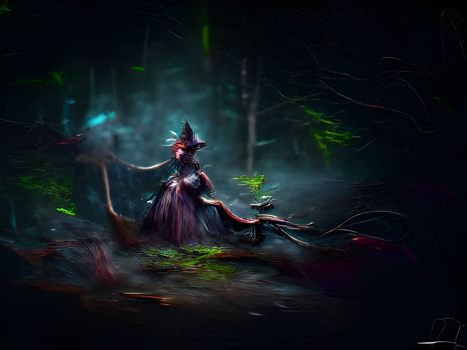Witch Resting in Dark Woodland Concept Art