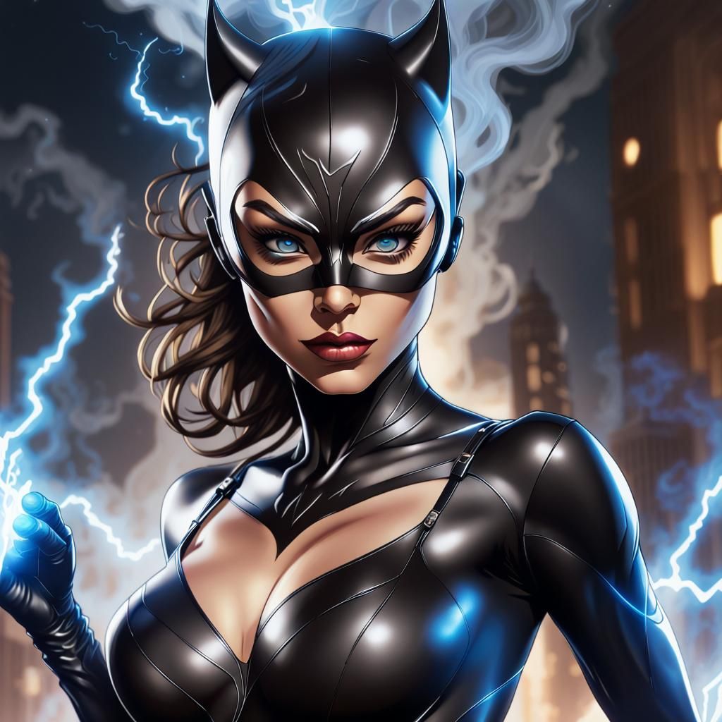 Catwoman in Thunderstorm: DC Comics Illustration