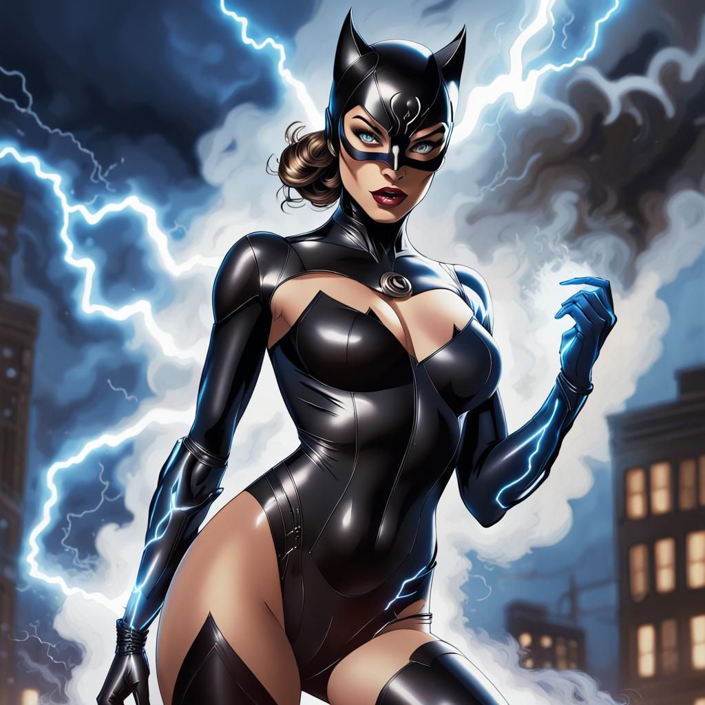 Catwoman in Thunderstorm, DC Comics Style