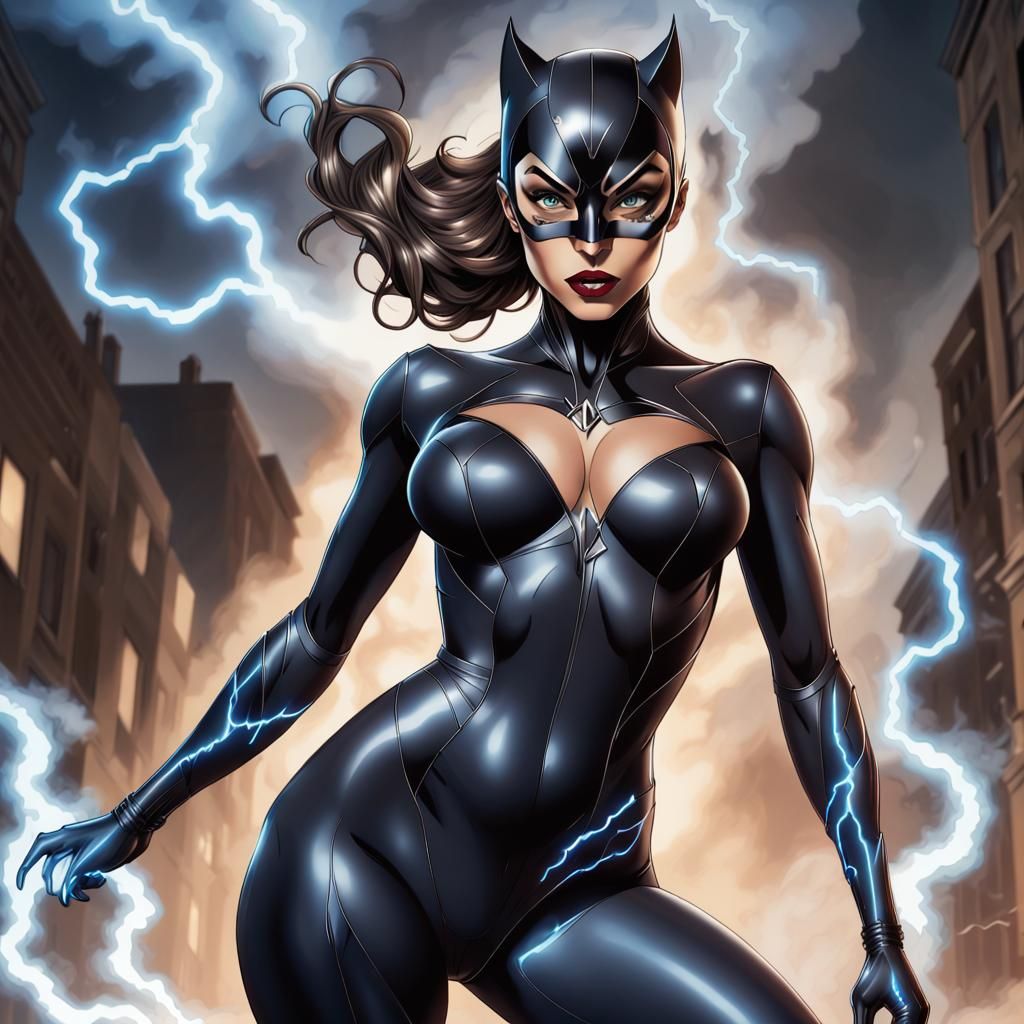 Catwoman in Thunderstorm, DC Comics Style