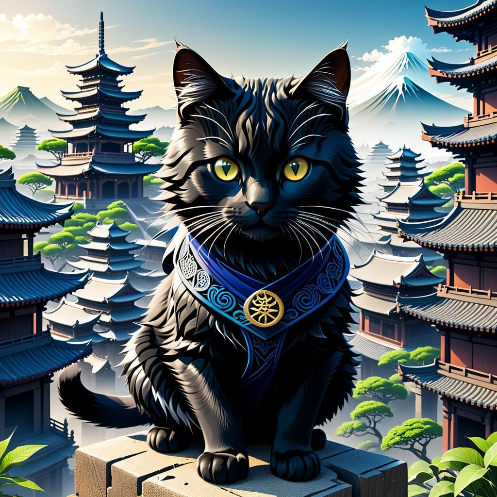 Ninja Assassin Cat in Detailed 3D Anime Style