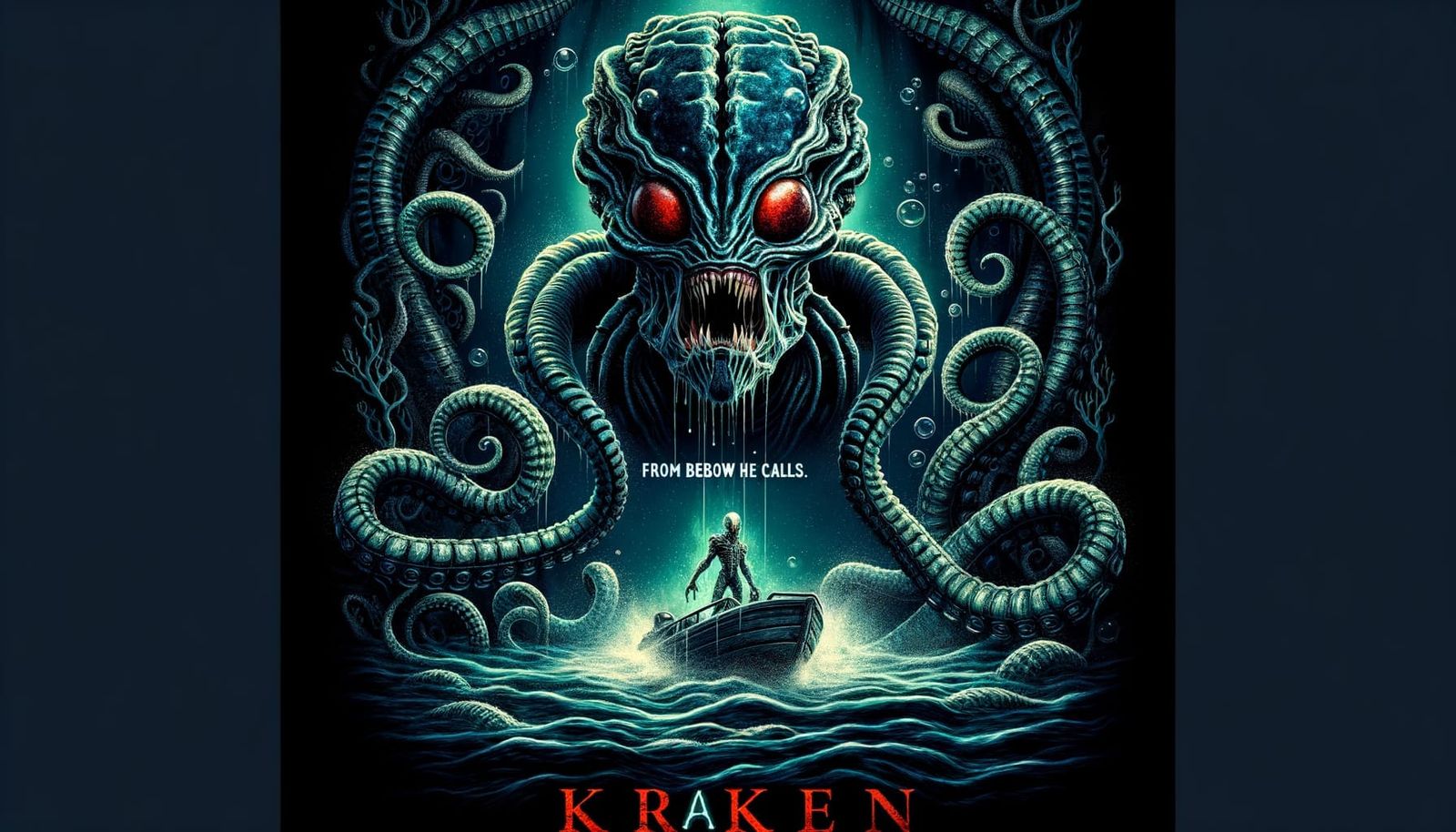 Eerie Horror Movie Poster Depicting the Kraken's Dark Ascent