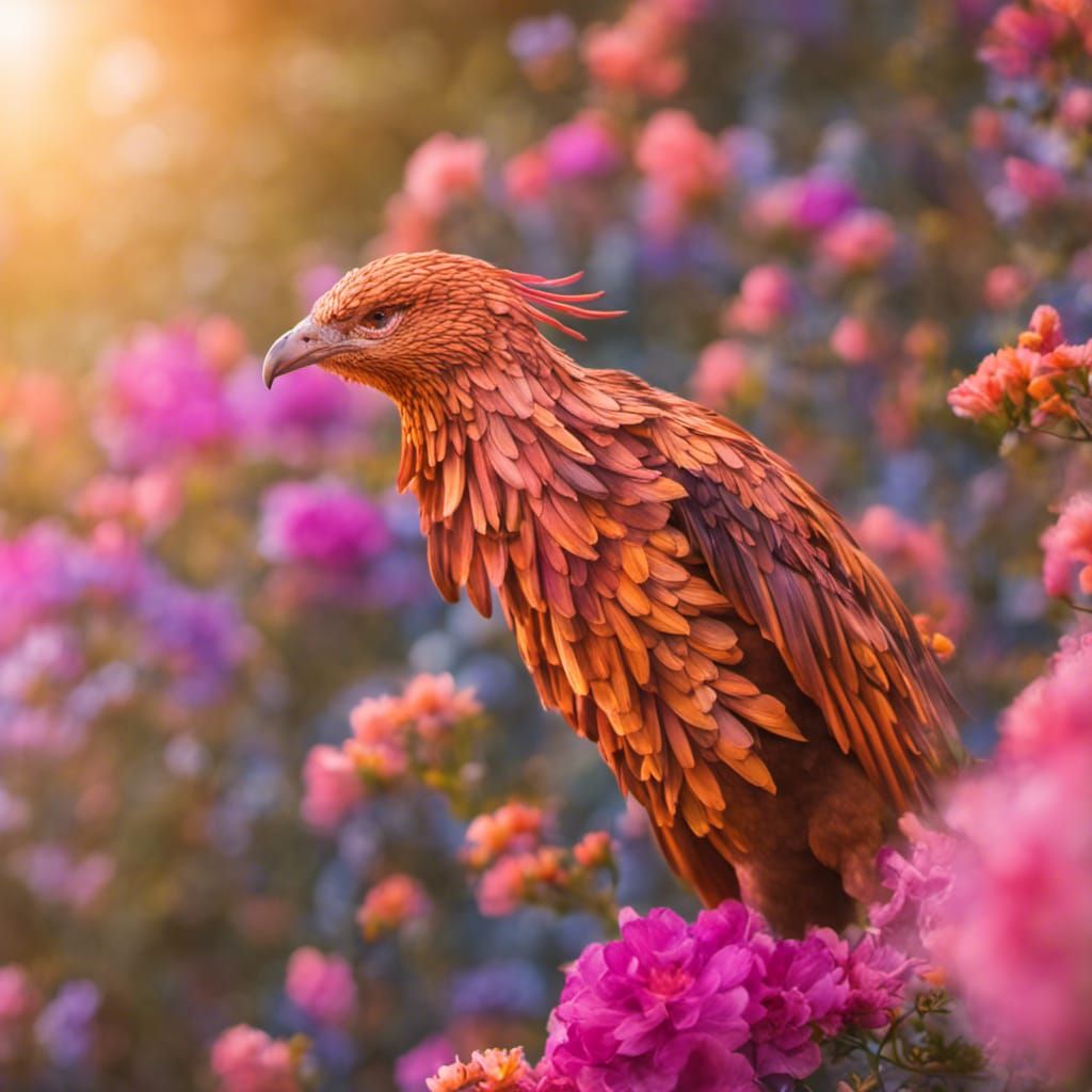 Pensive phoenix in a garden