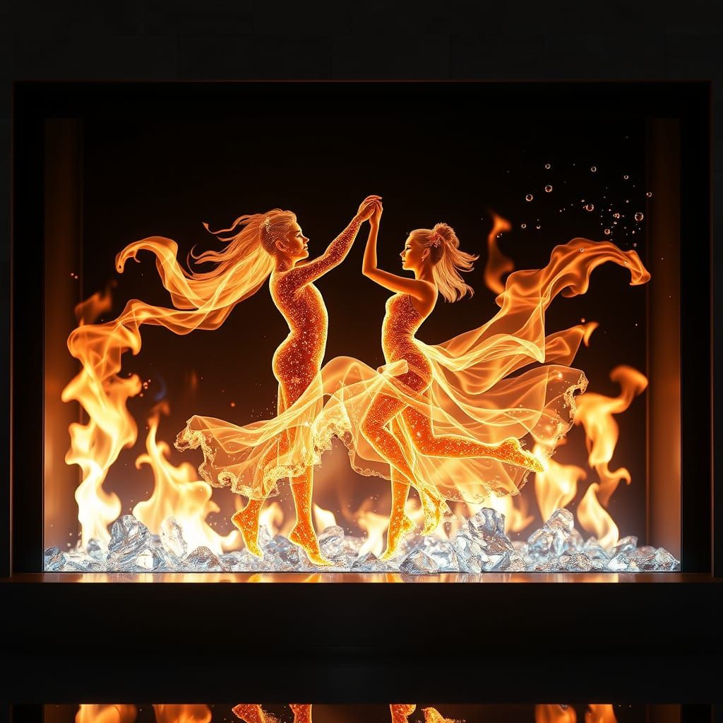 Ethereal Couple Dancing in Fiery Bliss