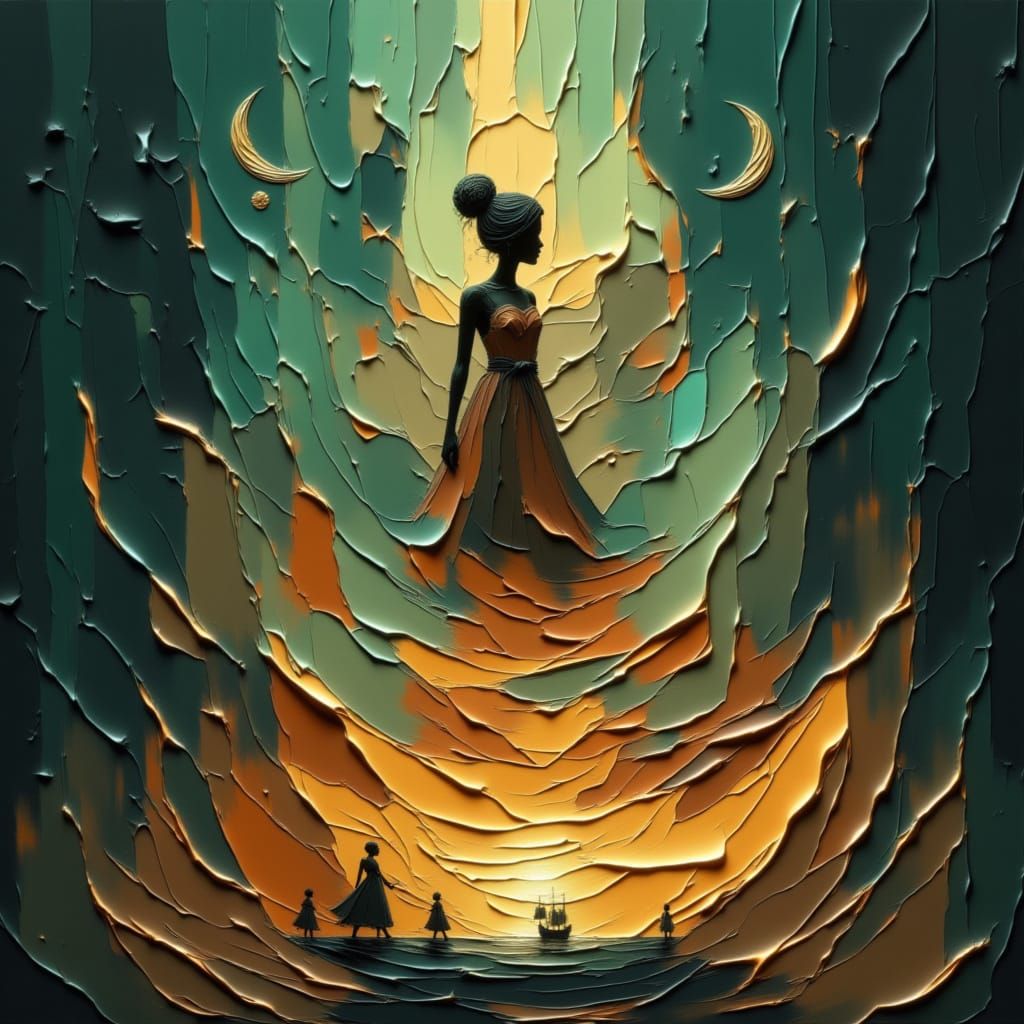 Figures March Through Starless Night Jungle Under Swirling W...