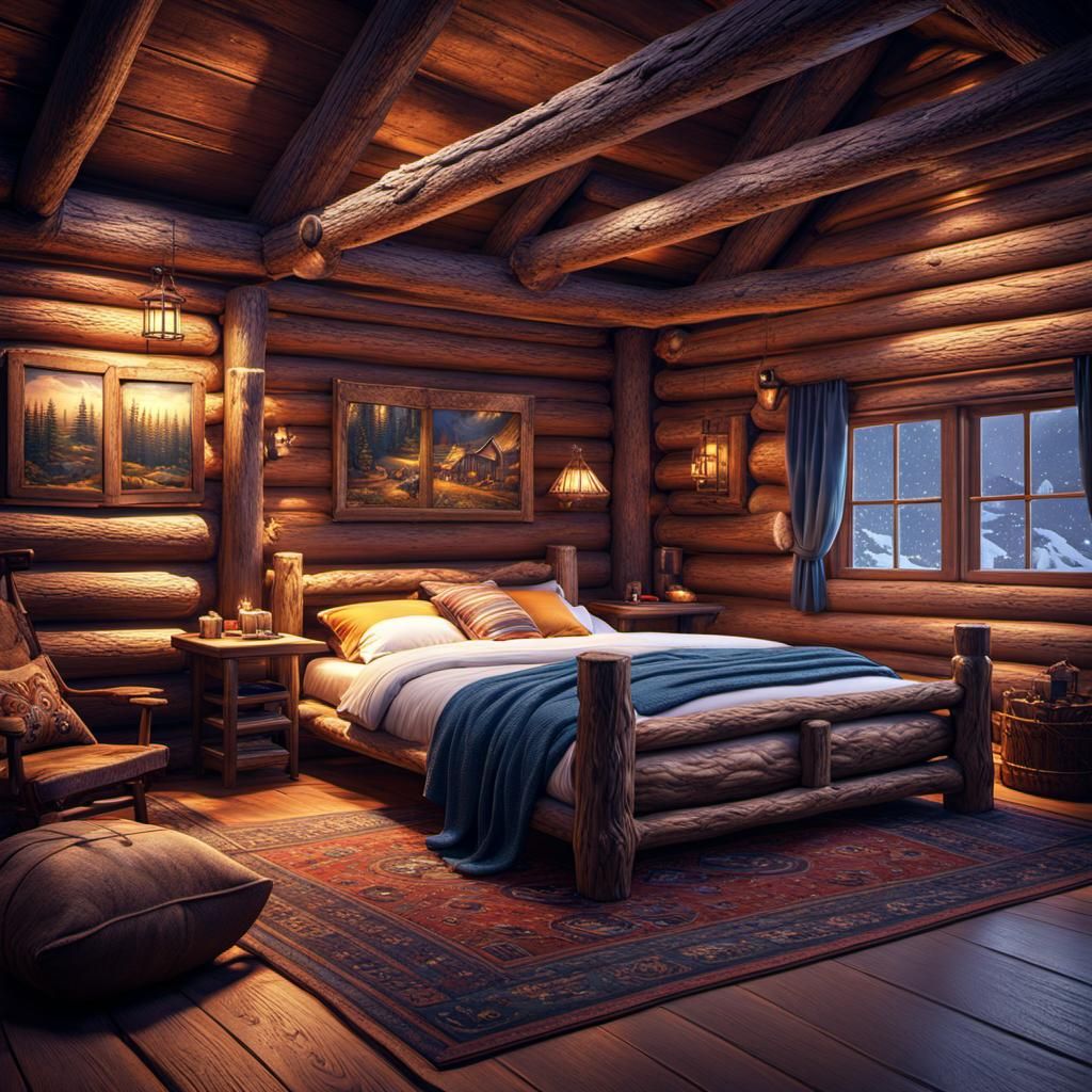 Raccoon Sleeps in Cozy Log Cabin