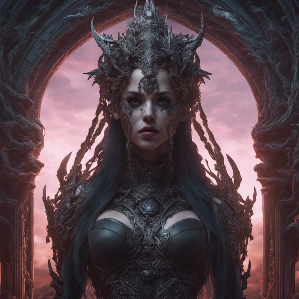 Gothic Women in Death Metal Style, Detailed Matte Painting
