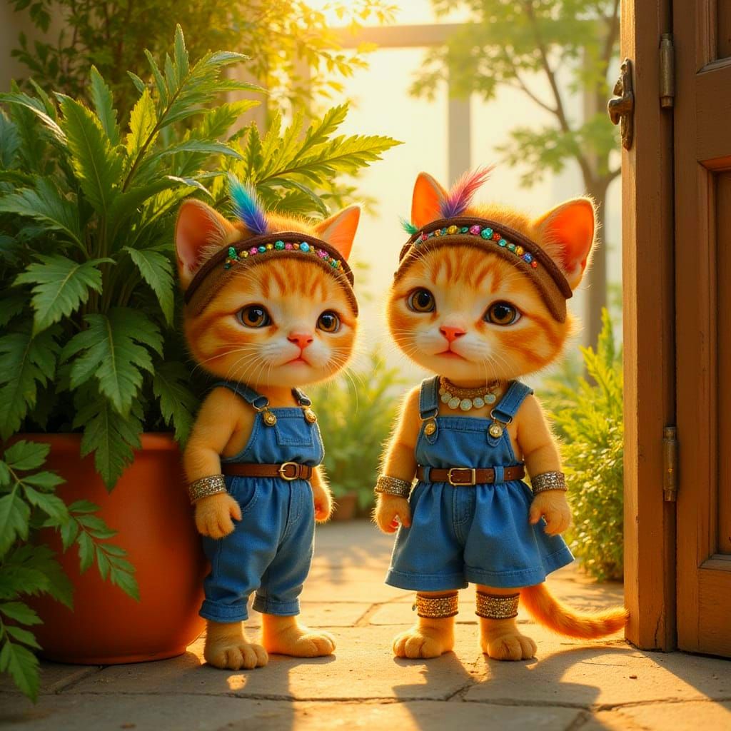 Kitten Children in Denim with Feathered Headbands