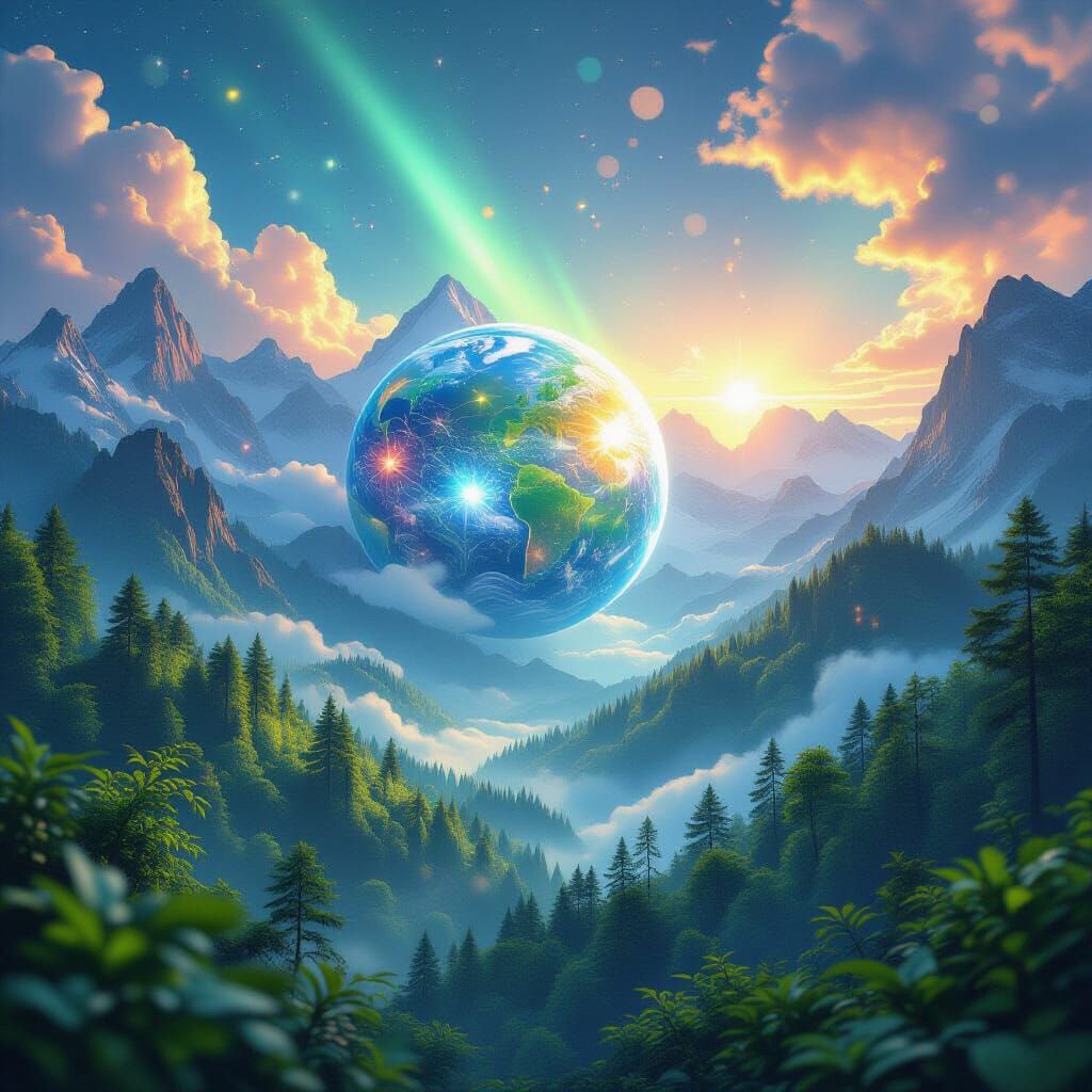 Lush Cosmic Earth with Bioluminescent Elements