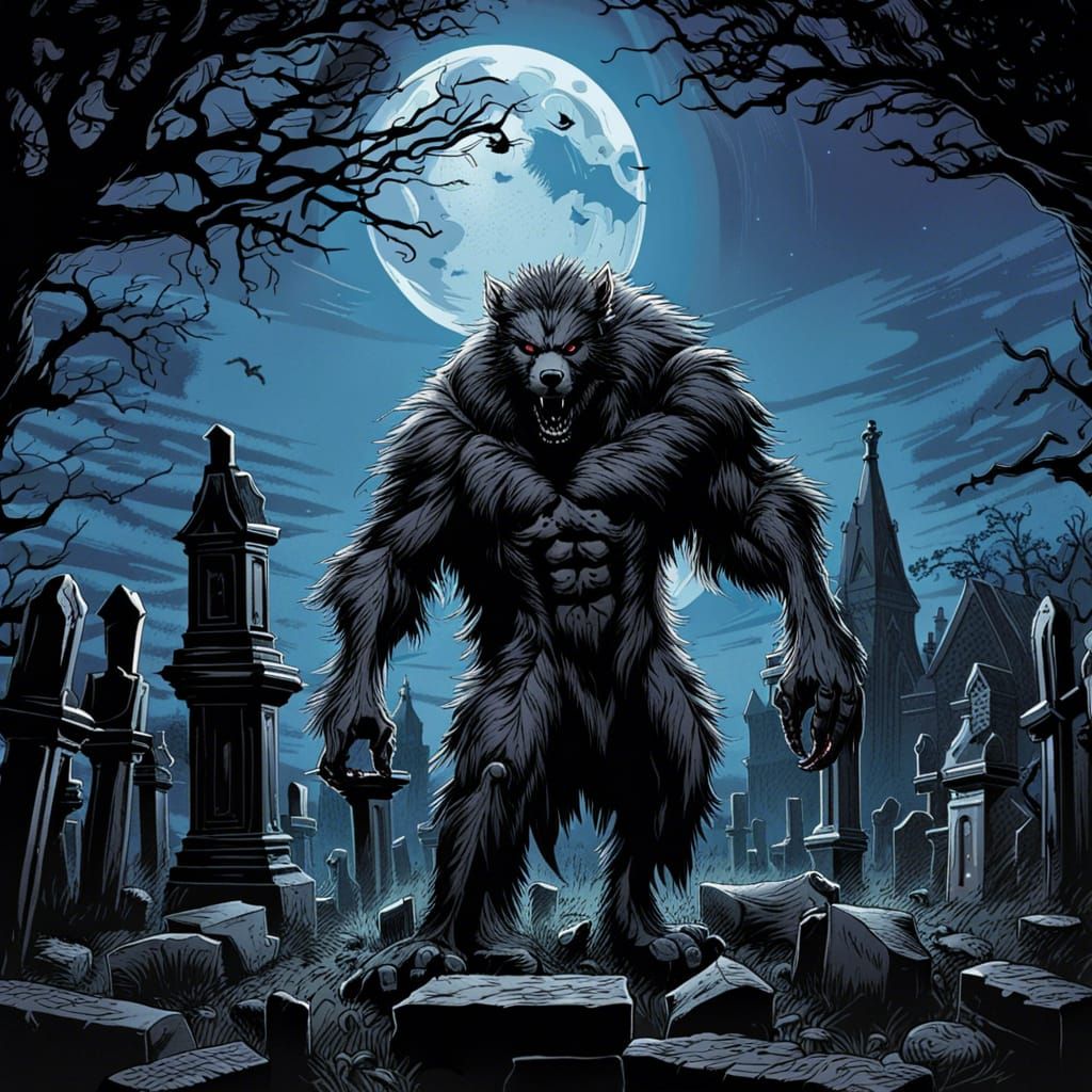 Gothic Werewolf in Victorian Graveyard Comic Art