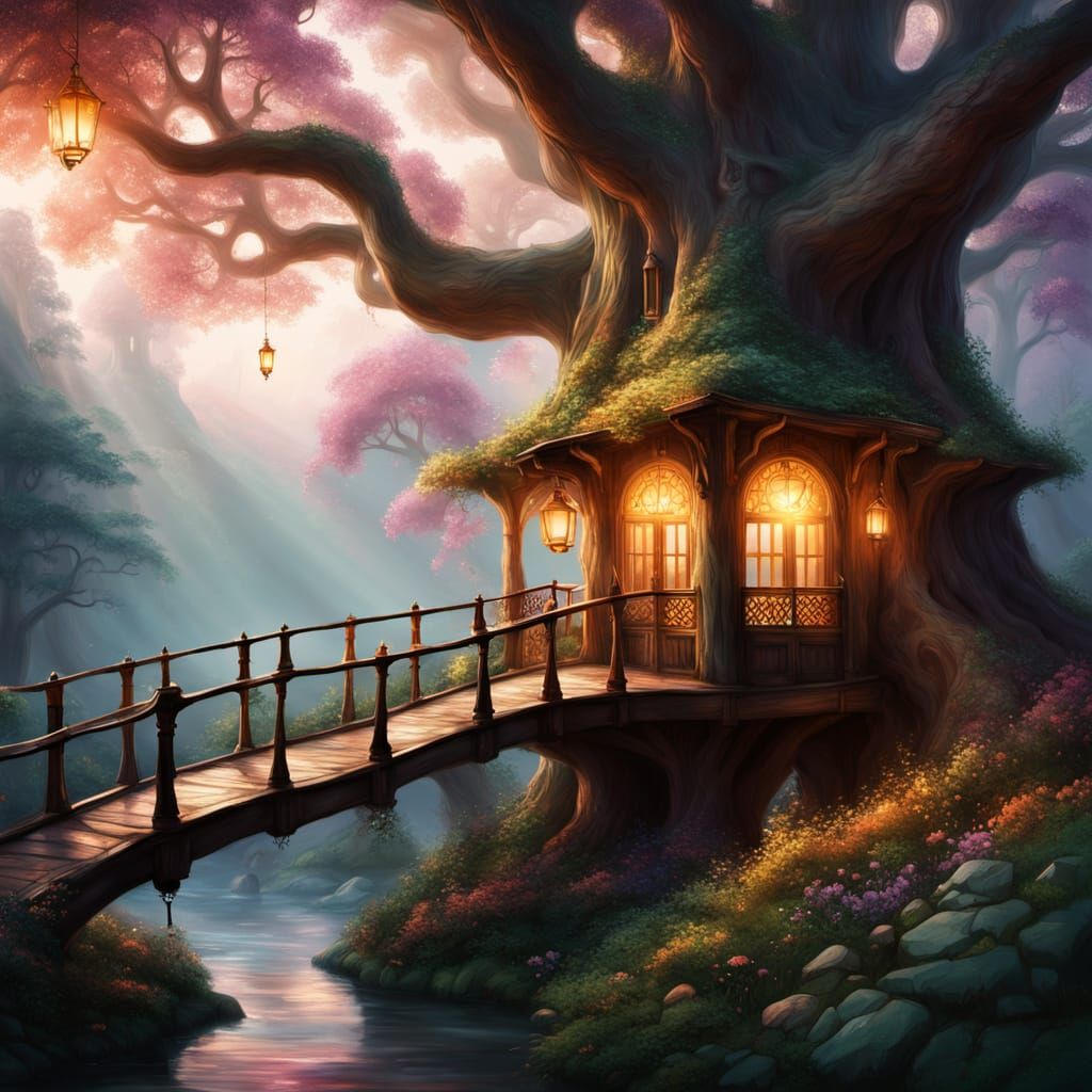 Whimsical City in a Giant Sequoia Tree