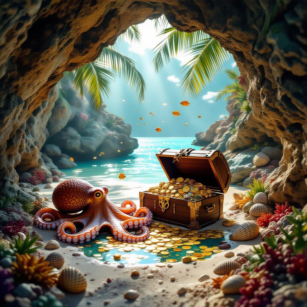Octopus Finds Pirate Treasure on Tropical Island