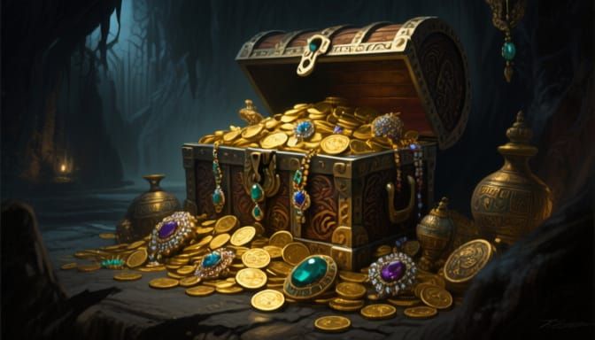 Ornate Treasure Chests Overflowing with Jewels