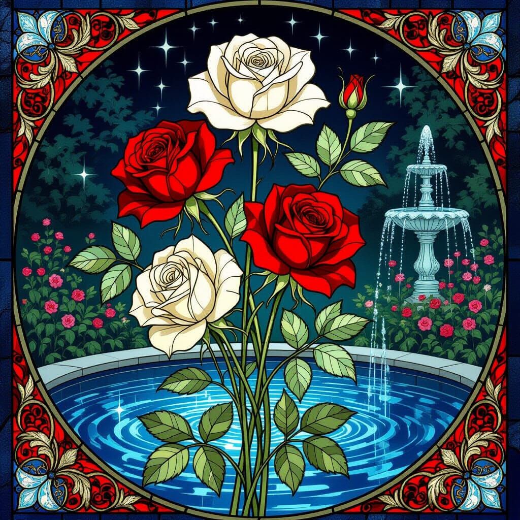 Stained Glass Roses in Art Nouveau Style