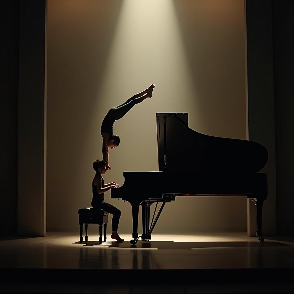 Cinematic Grand Piano with Miniature Gymnasts