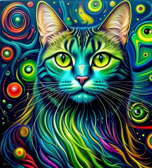 Dreamlike Feline Portrait in Vibrant Oil Painting