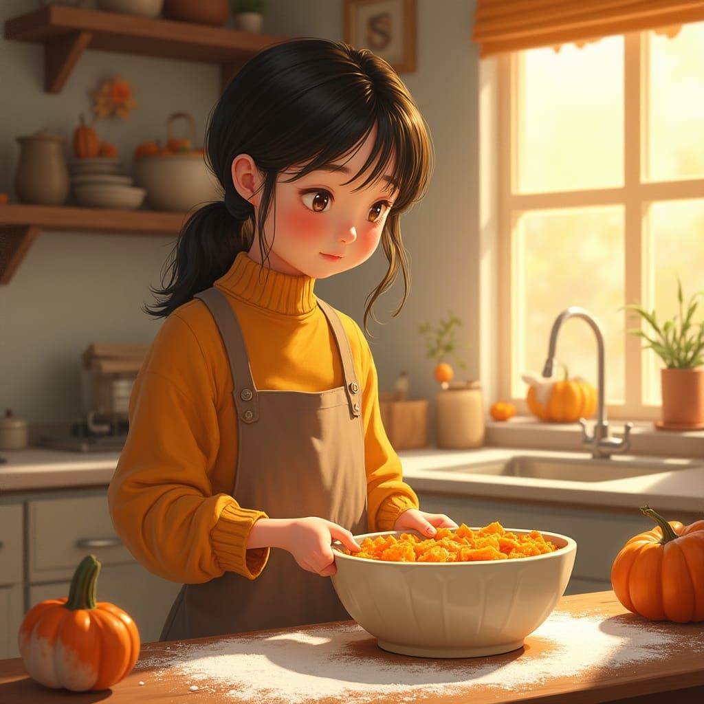 Cozy Autumn Kitchen Scene in Warm, Inviting Style
