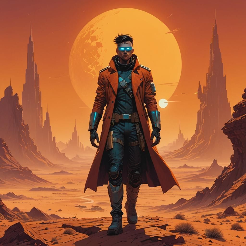 Cyberpunk Character in Retro-Futuristic Wasteland Comic Art