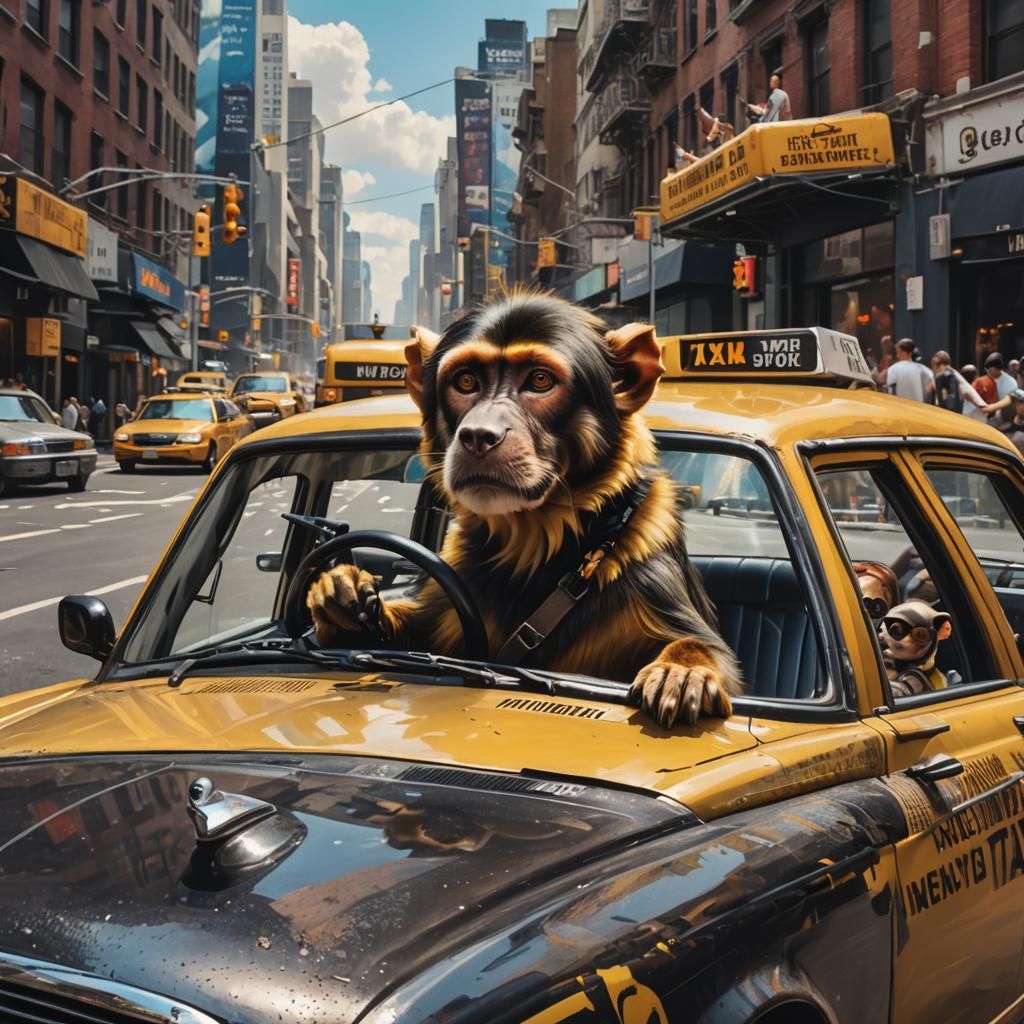 Dog Taxi Driver in New York: Hyperrealistic Art