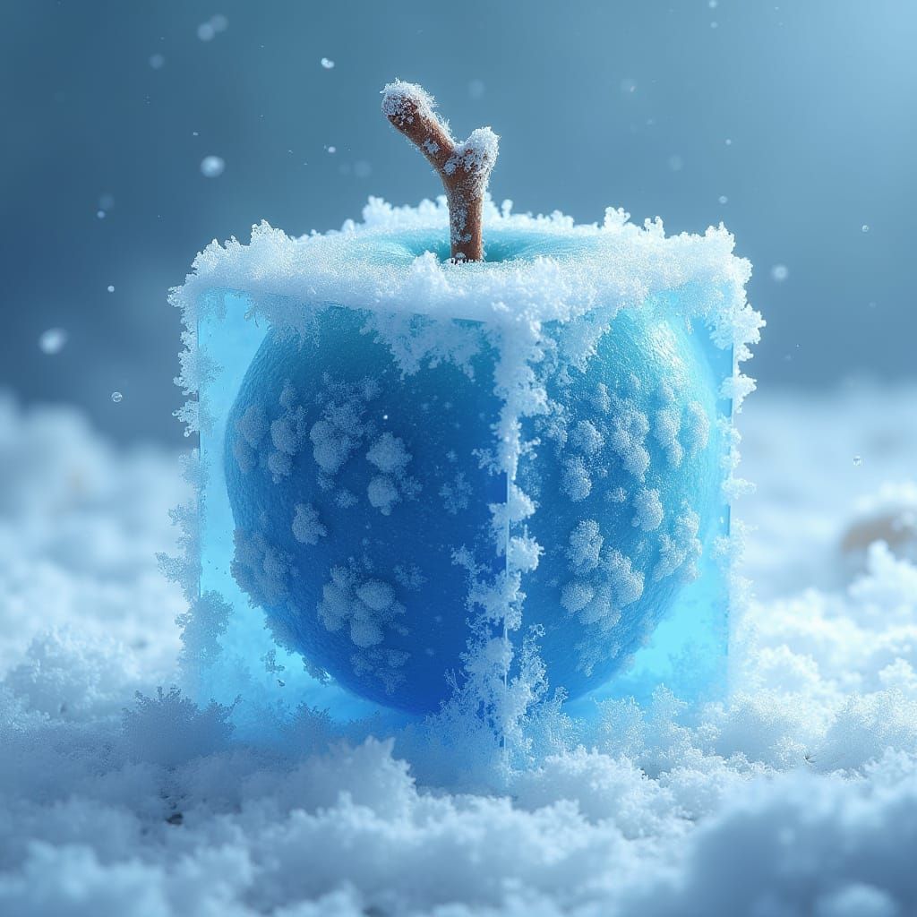 Frozen Crystal Fruit Sculpture in Digital Art Style