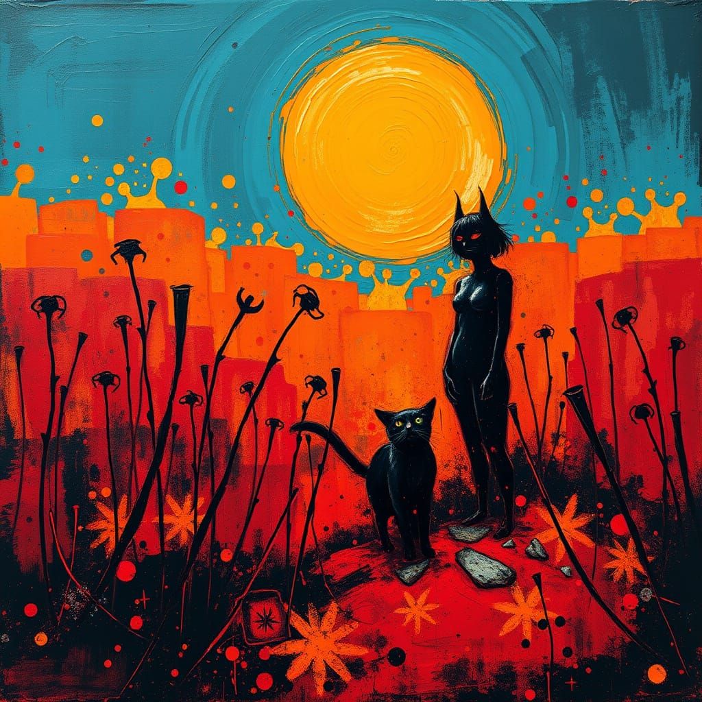 Jezebel in Hell Garden: Abstract Expressionist Oil Painting