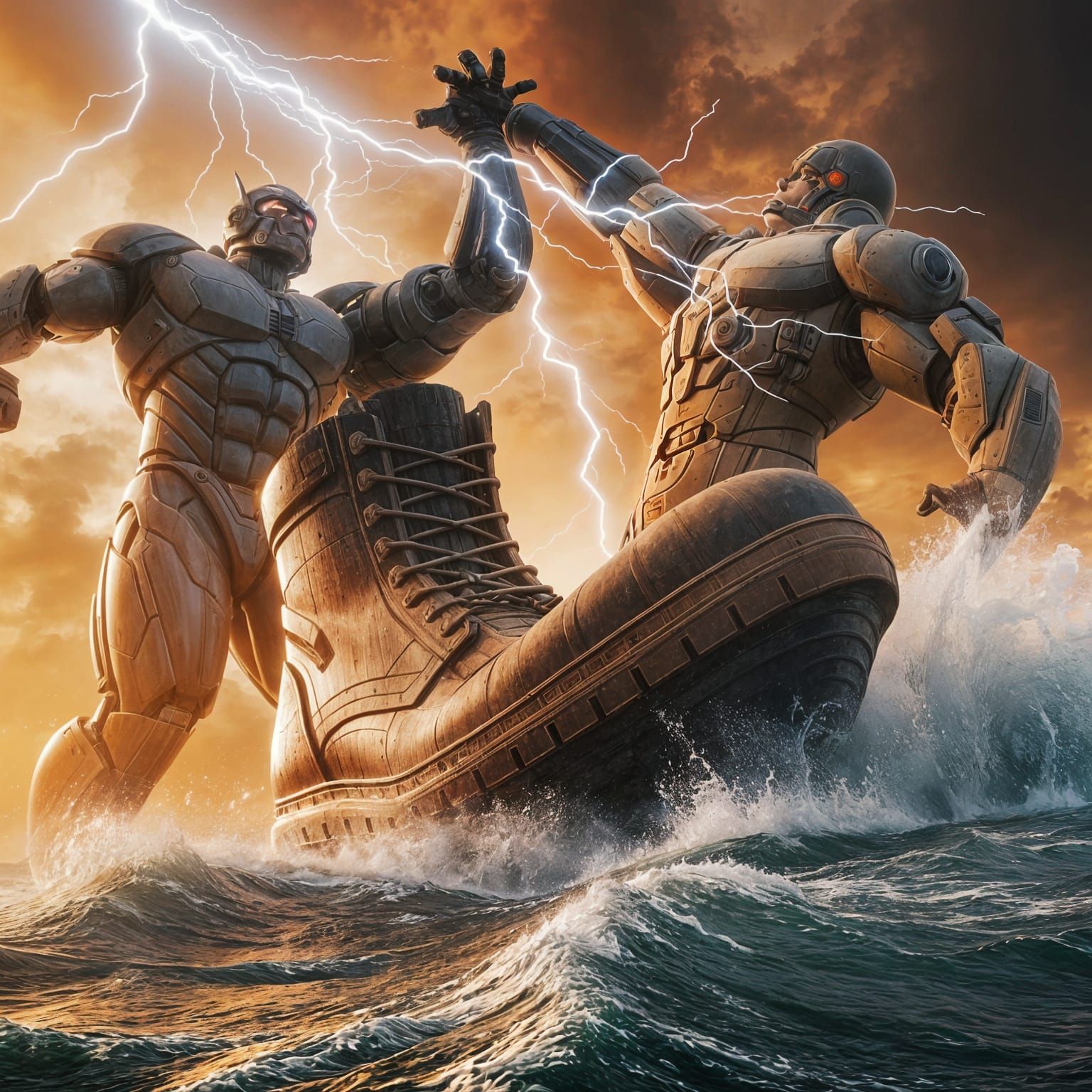 Boot Ship Navigates Titanic Clash Amidst Lightning Storm