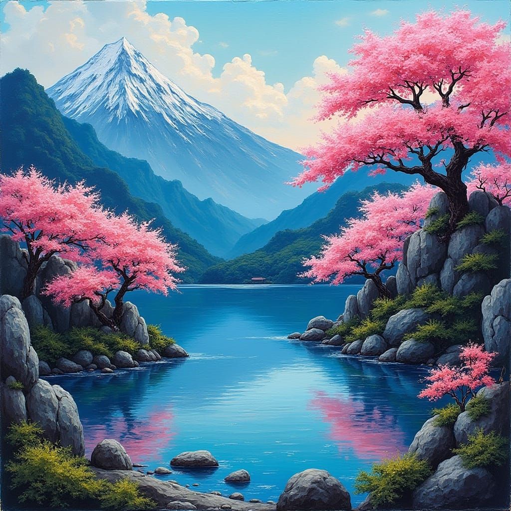 Japanese Landscape in Impasto Style