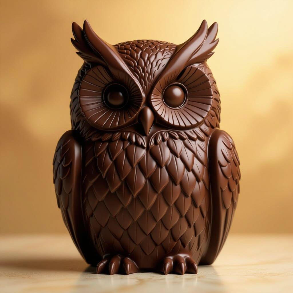 Chocolate Owl Sculpture with Fur Details