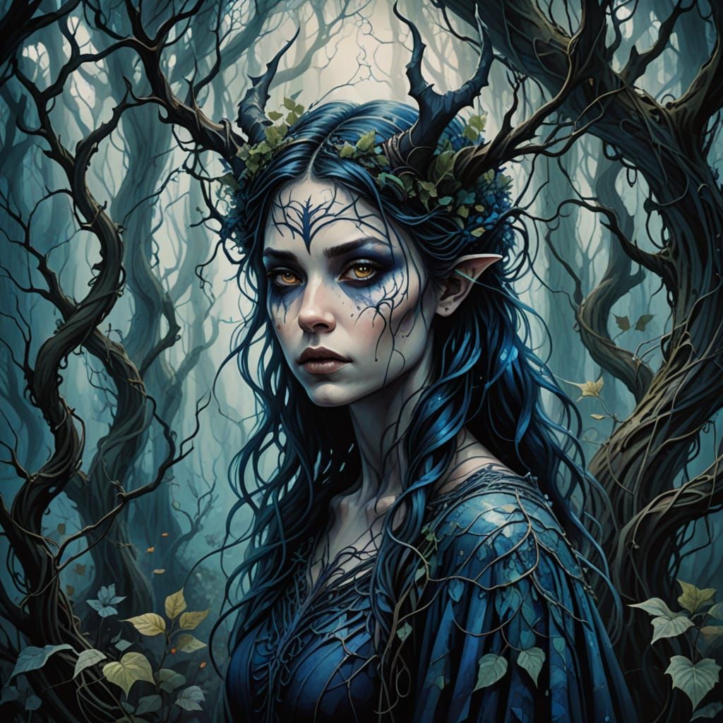 Ethereal Fae Goddess Amidst Twisted Roots in Whimsical Water...