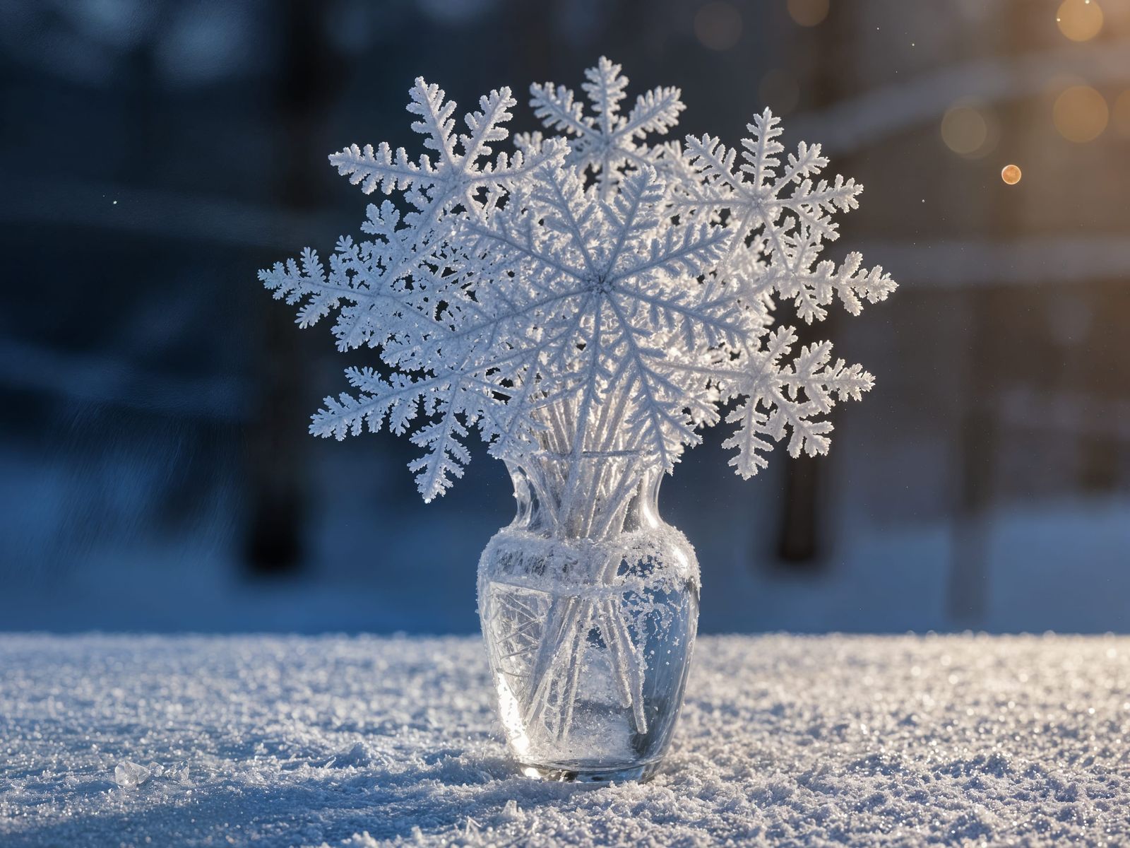 Frosty Glass Vase Bouquet of Snowflakes