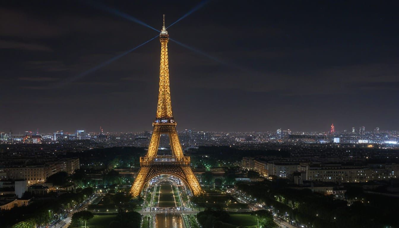 Eiffel Tower at Night: 4K Panoramic View