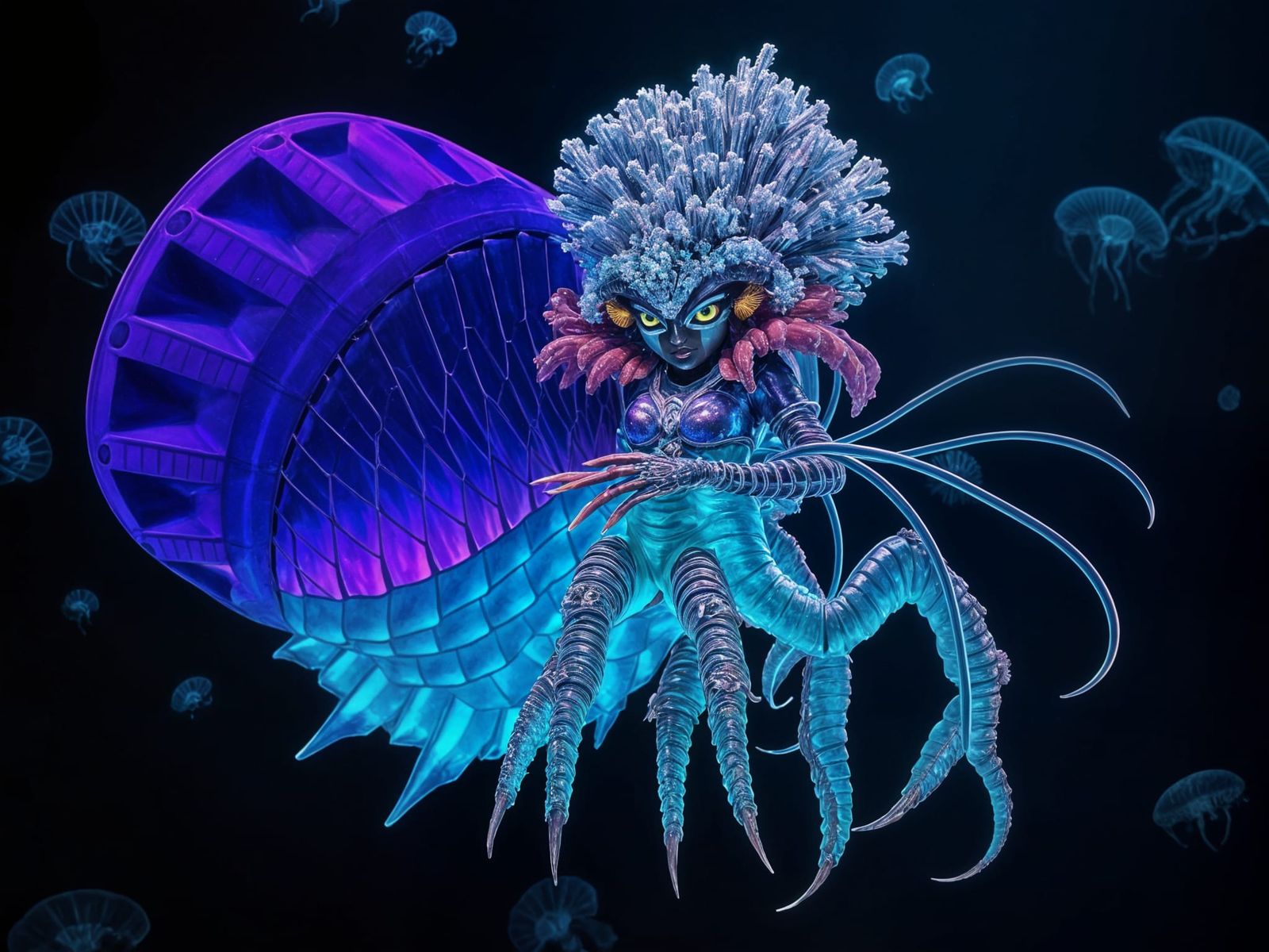 Bioluminescent Isopod in Biomechanical Cyberpunk Style