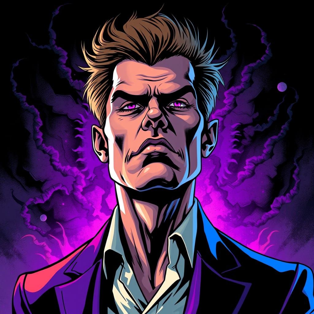 Deceptive Allure: Vibrant Purple Person with Dark Inner Turm...