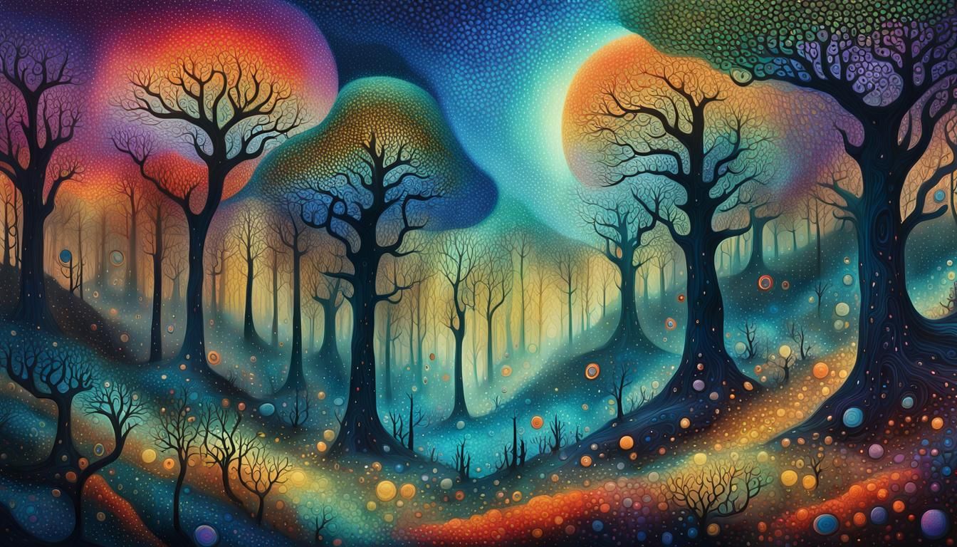 Vibrant Abstract Forest Inspired by Pointillism