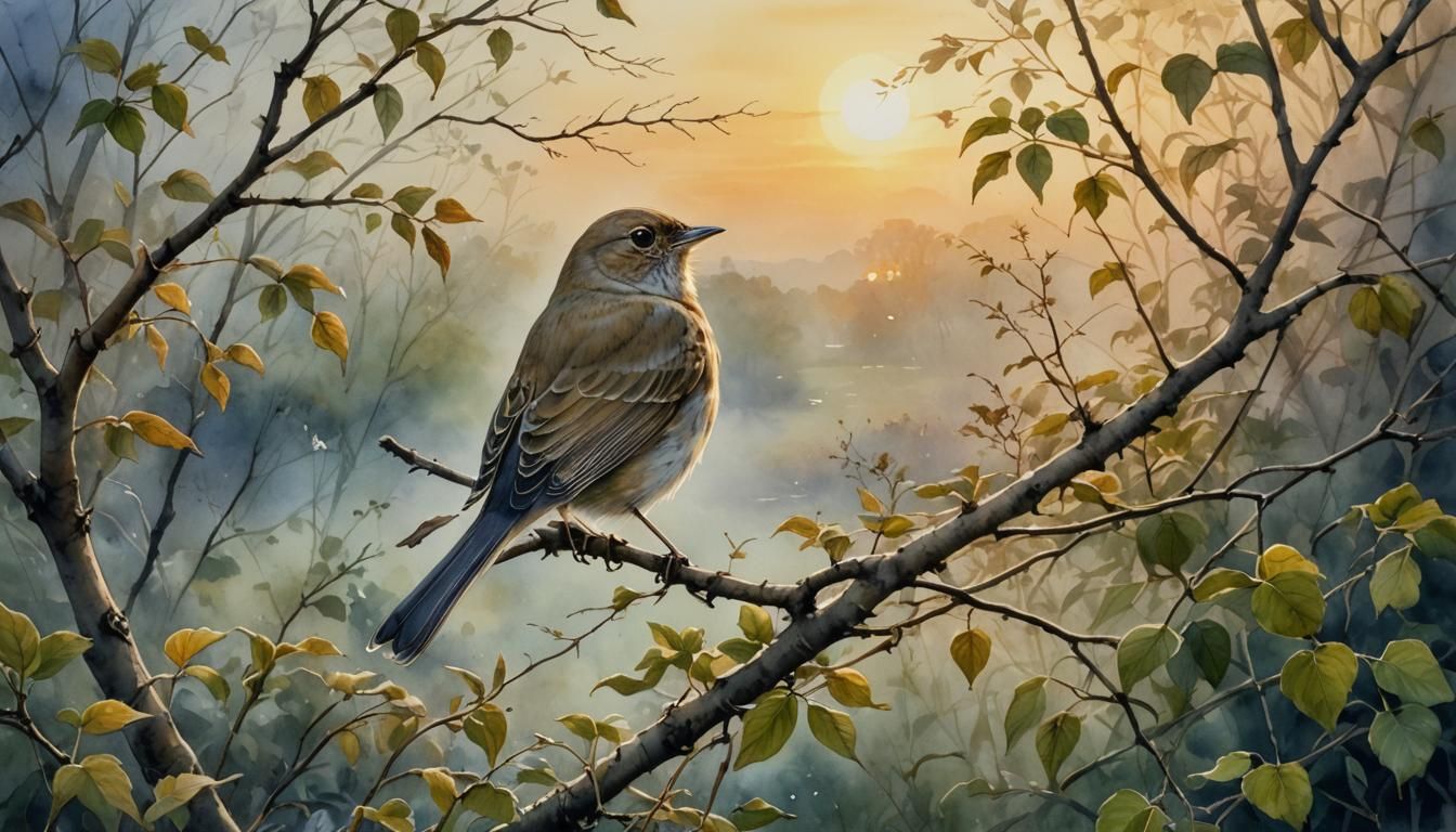 Nightingale's Song at Sunrise: A Watercolor Birdsong