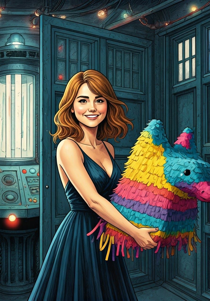 Surreal Clara Oswald Steps into Tardis Party with Joyful Piñ...