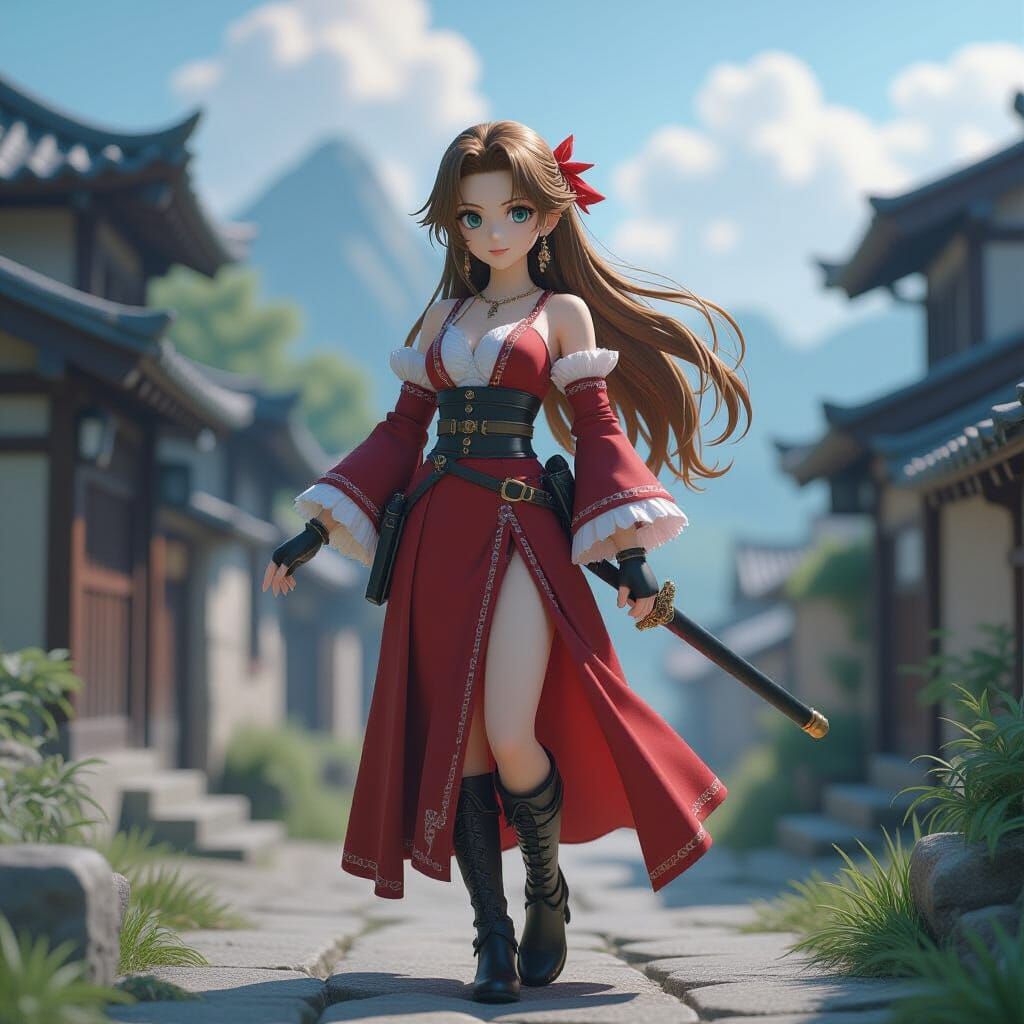 Aerith Gainsborough Collectible Figure in Anime Diorama Styl...