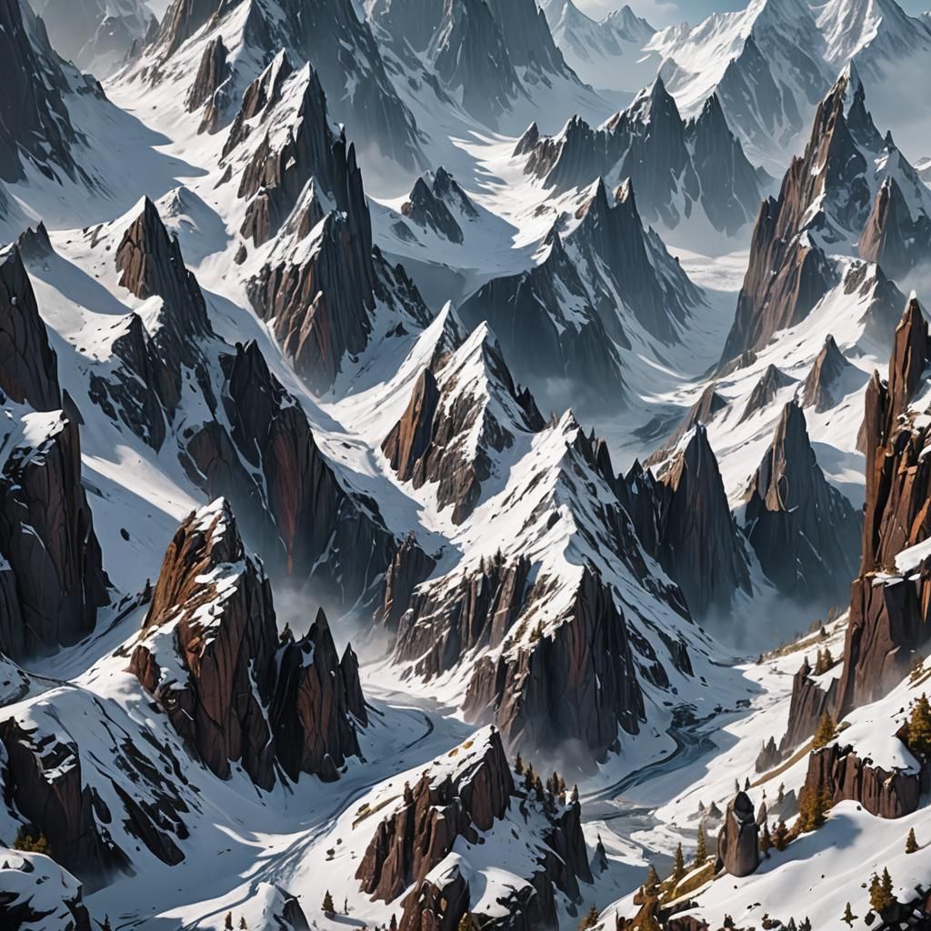 Snowy Mountains Fantasy Concept Art in 8K