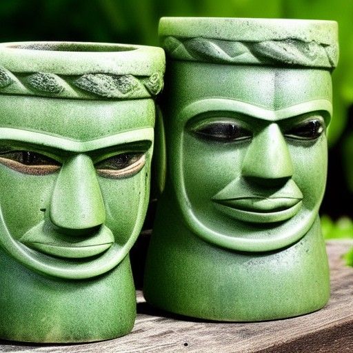 Ancient Mossy Green Tiki Mugs