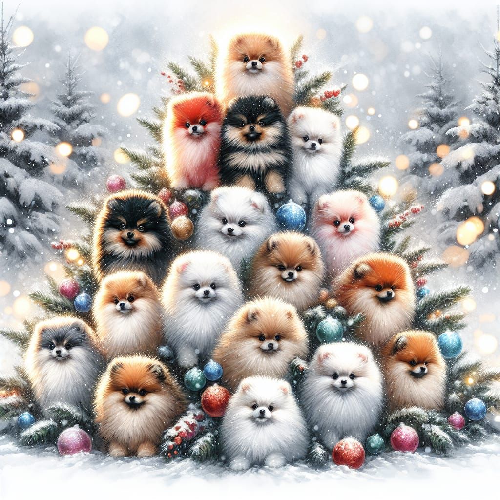 Winter Wonderland Christmas Tree Made of Pomeranian Dogs in....