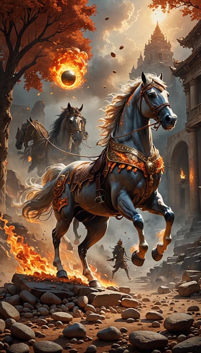 Fiery Horse Pulling Chariot in Dreamscape