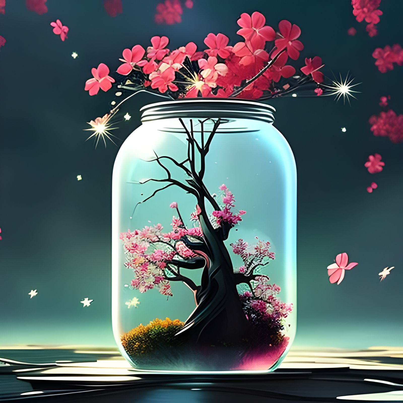 Dogwood Tree in Galactic Jar: Digital Art