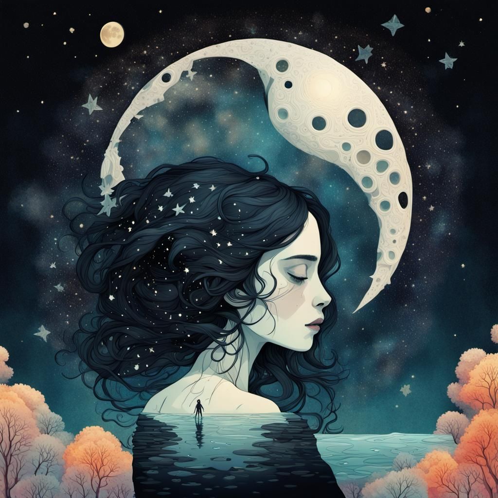 Cosmic Tears: Surreal Silhouette Art in Space