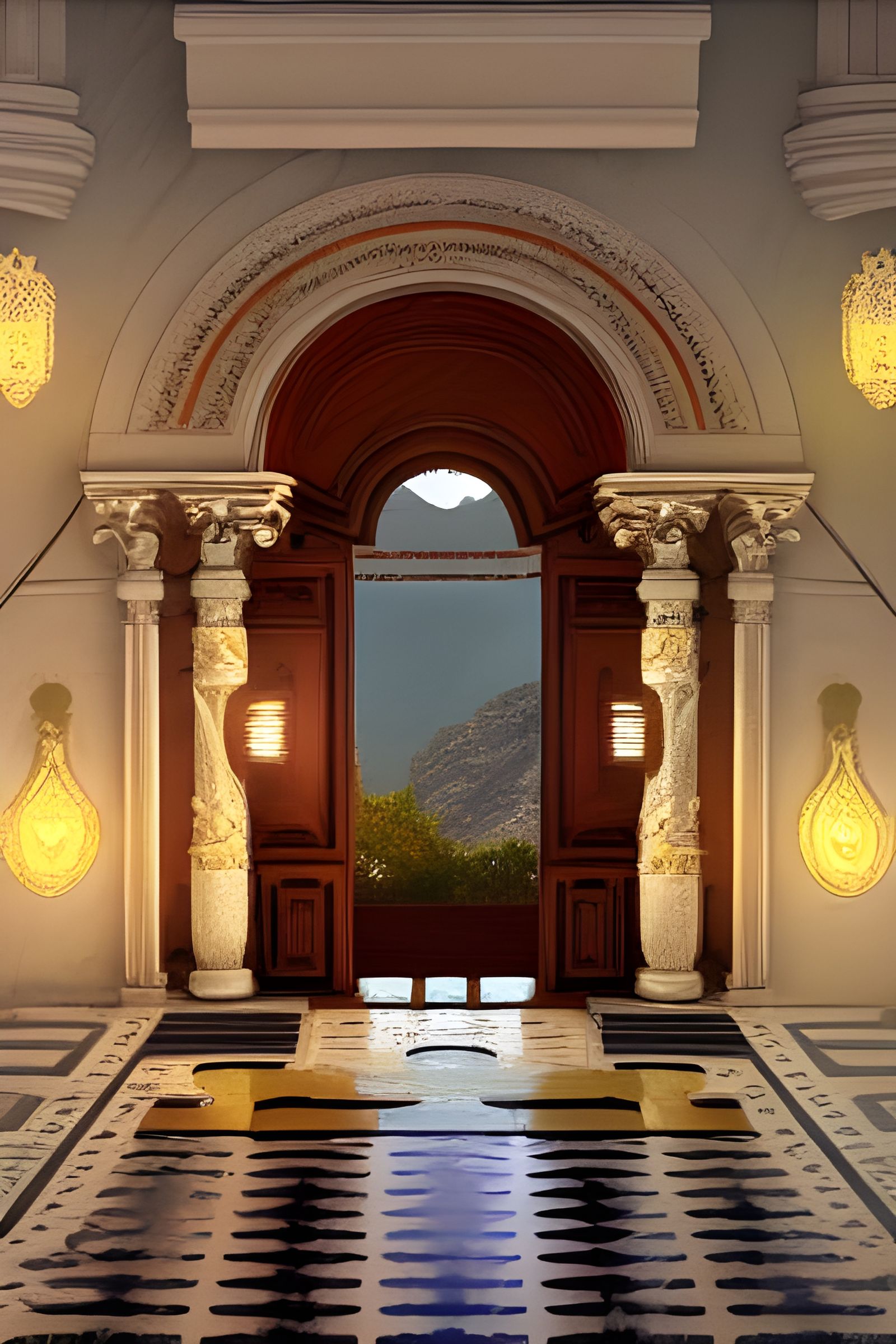 Greek Villa Interior in Evening Light