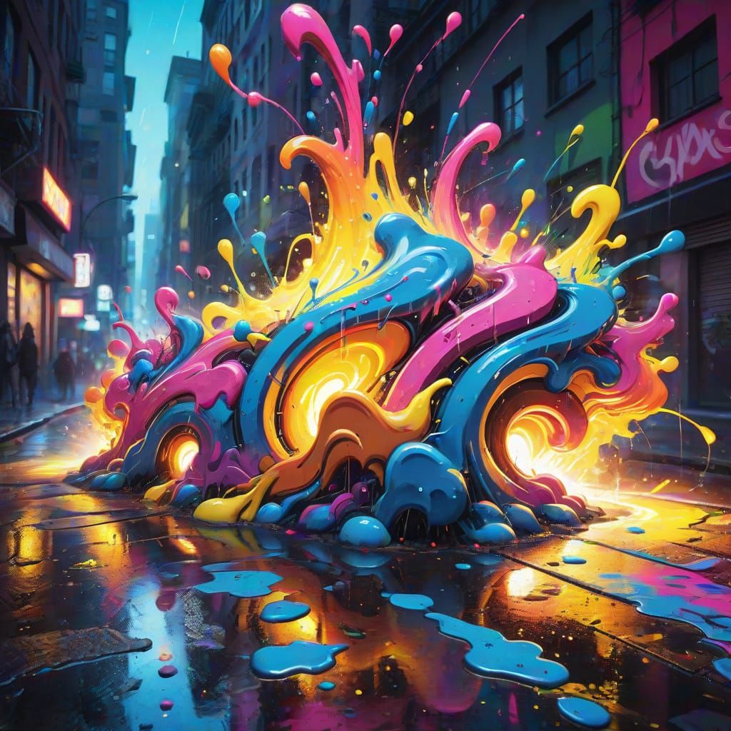 Colorful Graffiti Art Cityscape with Neon Lights