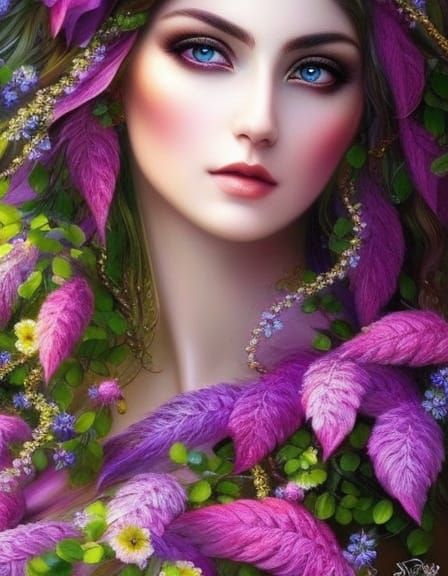 Wisteria Fairy in Spring Forest, Digital Art