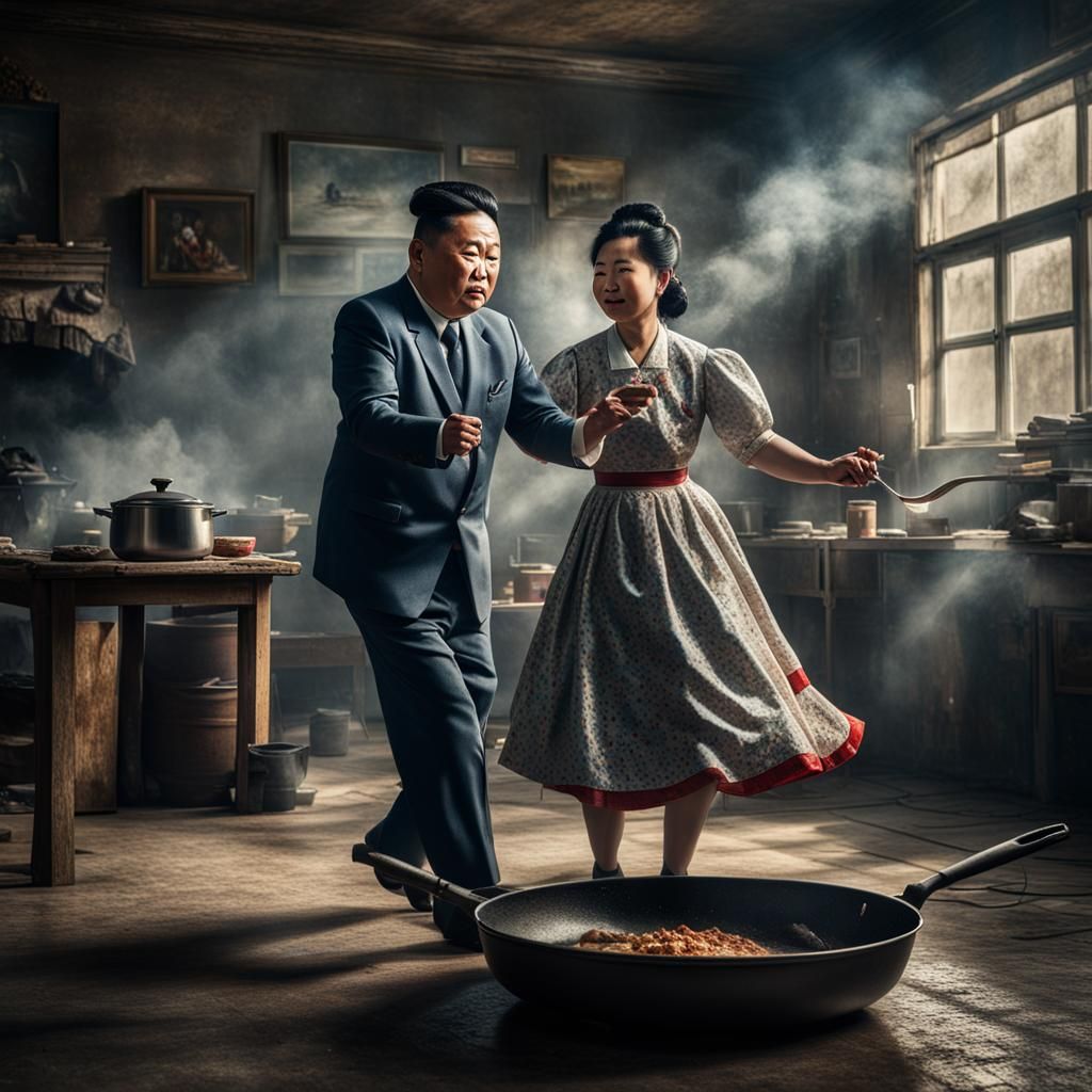 Hyperrealistic Image: Lezginka Dancer in Frying Pan