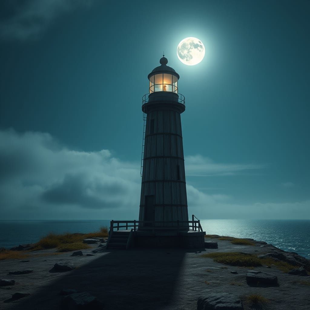 Moonlit Lighthouse in Romantic Landscape Style